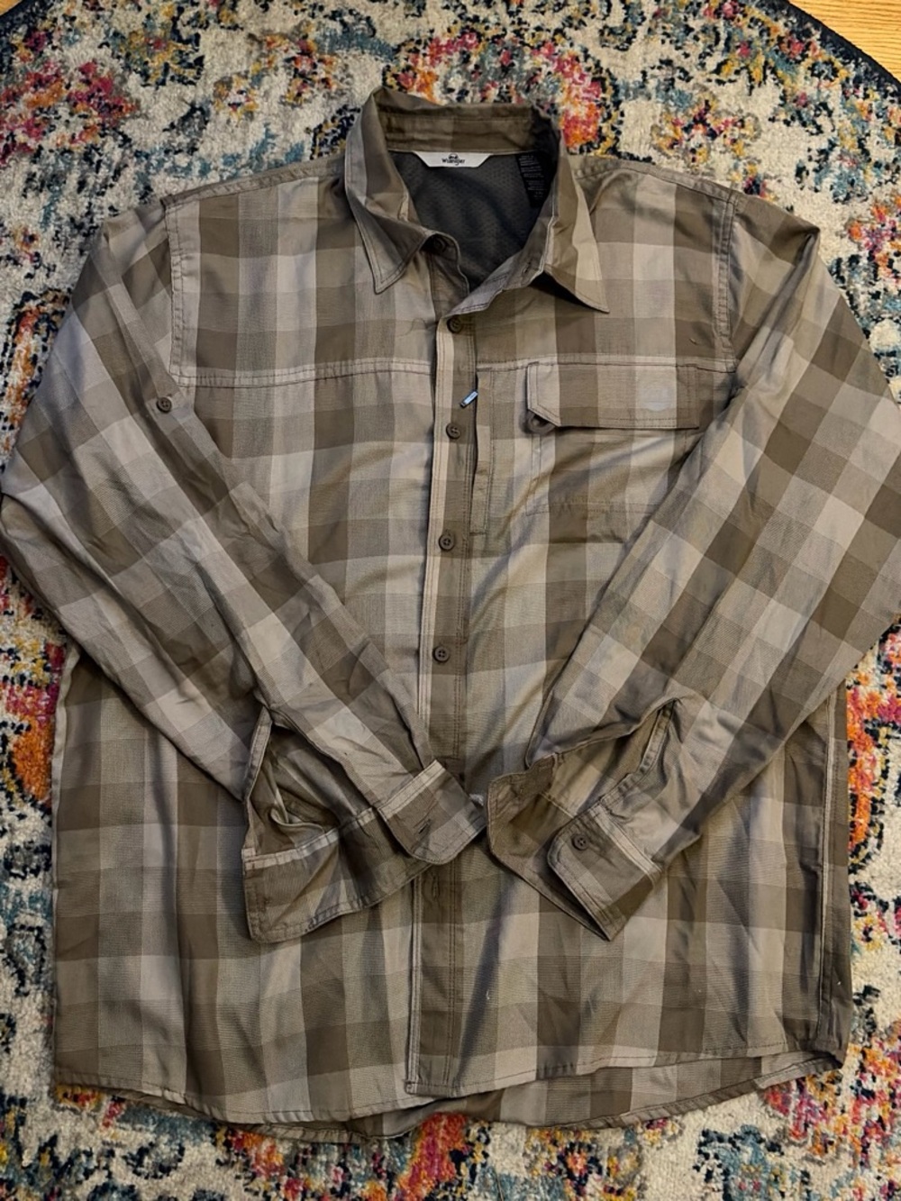 Wrangler Brown and Tan Plaid Long-Sleeve Button-Down Shirt